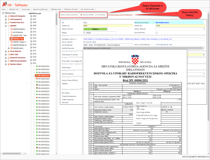 Figure 2: Document viewer of the original HAKOM permit integrated into HAKOM permit browser. Figure 2: Document viewer of the original HAKOM permit integrated into HAKOM permit browser.