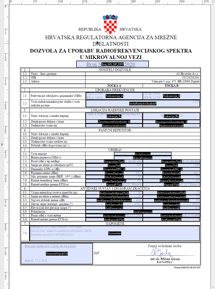 Figure 3: HAKOM permit attribute extraction template. Figure 3: HAKOM permit attribute extraction template.